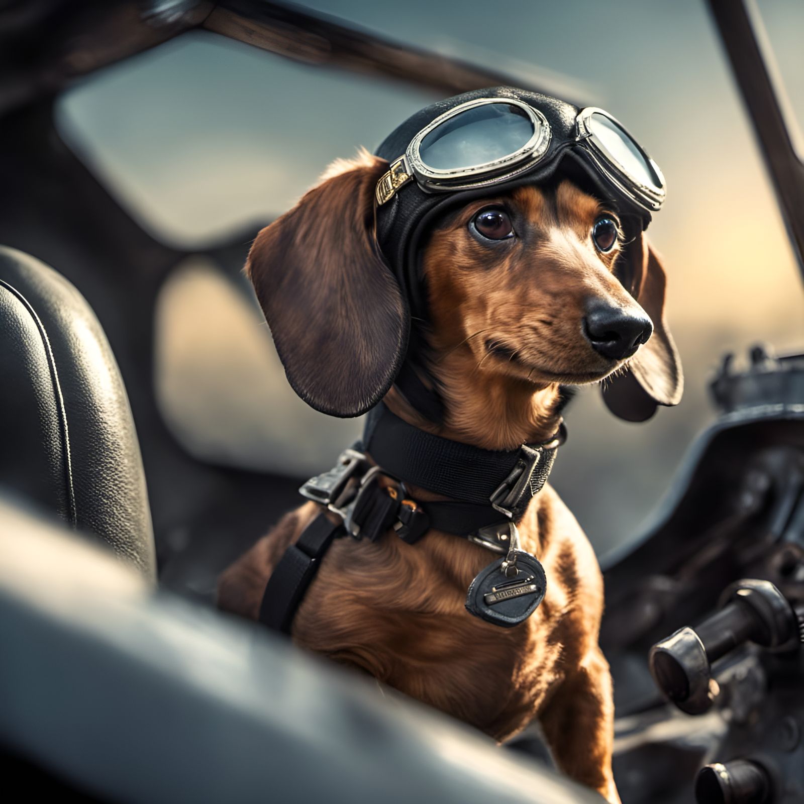 Dachshund Top Gun Pilot: Hyperrealistic HDR Portrait
