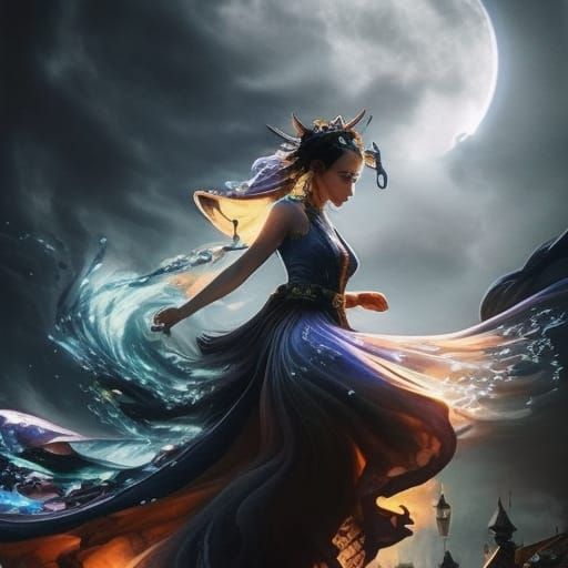 Enchanting Water Witch Portrait in Watercolor Style