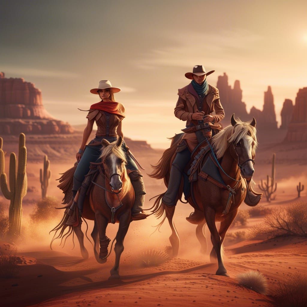 Cowboy and Cowgirl Ride: Detailed Matte Painting