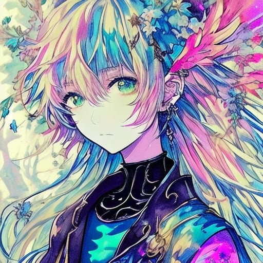 Anime Girl on Mushroom in Enchanted Forest