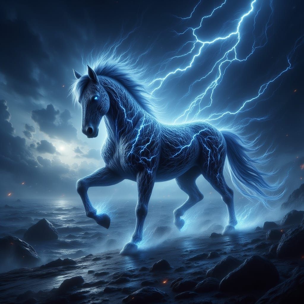 Lightning Horse Running Above Ocean