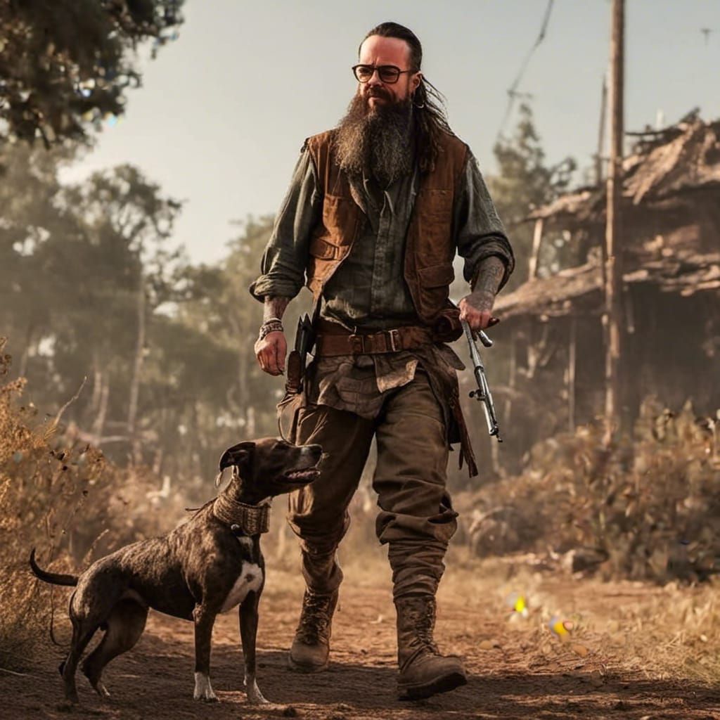 Person with Brindle Greyhound in Detailed Fantasy Art