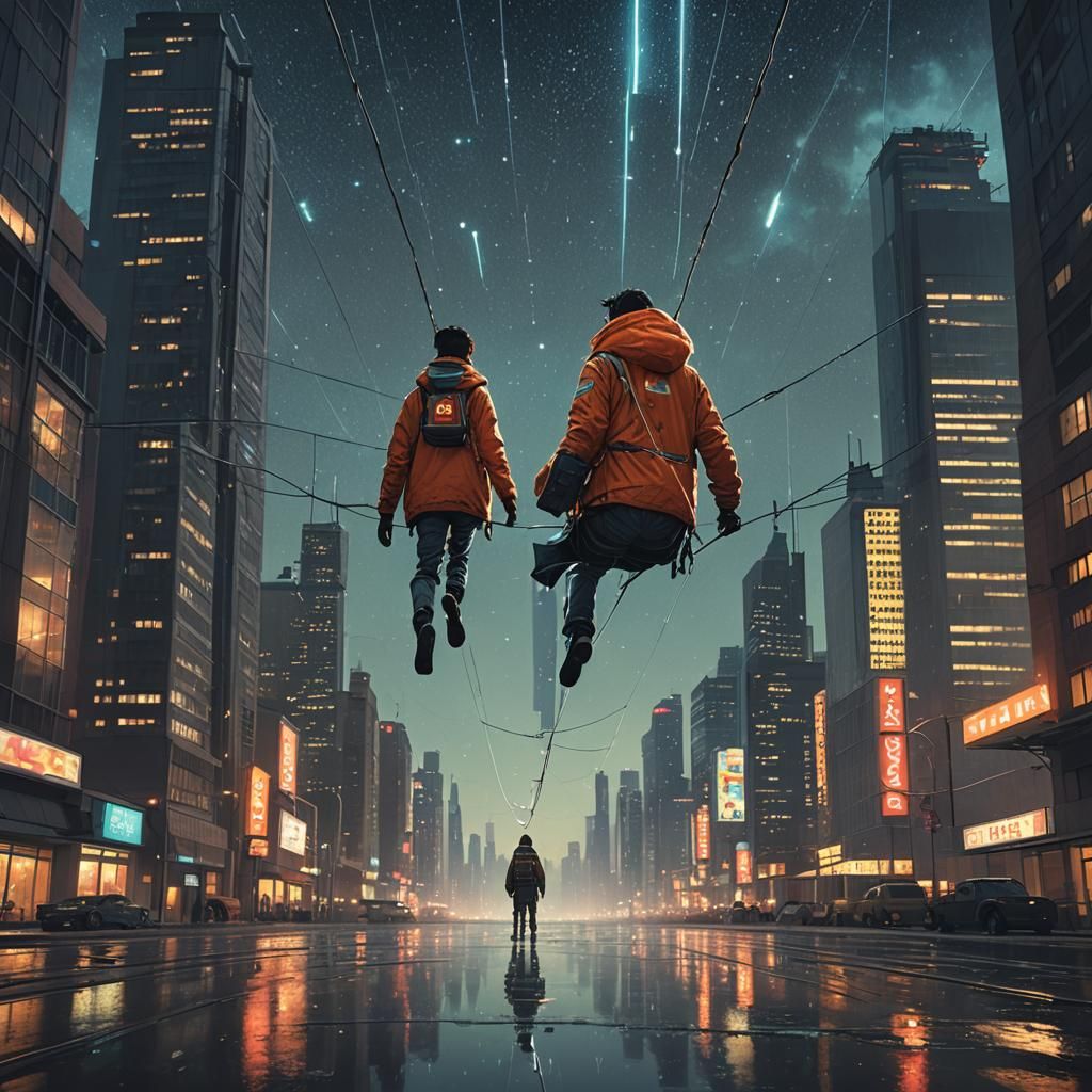 Tightrope Walker Over River of Stars, Fantasy Art