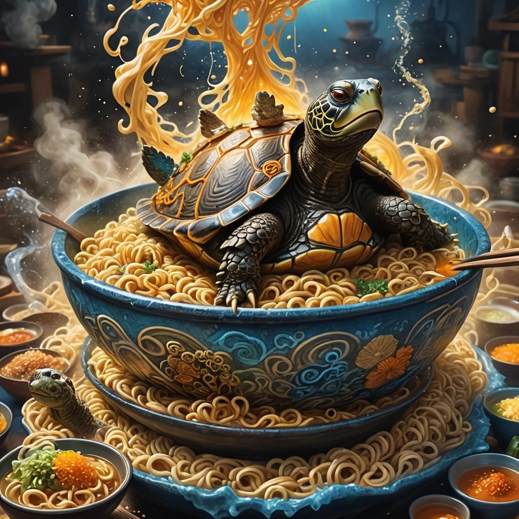 Ramen Turtle in a Bowl: Fantasy Concept Art