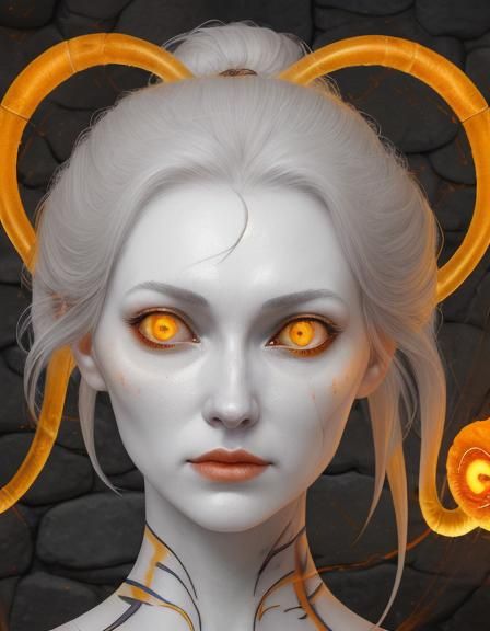 Girl's Face Infested with Fantasy Fire Worms