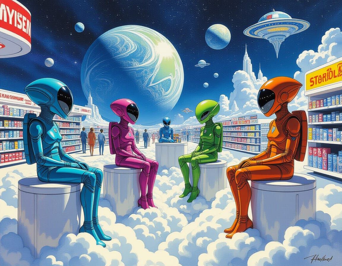 Cosmic Supermarket With Alien Products