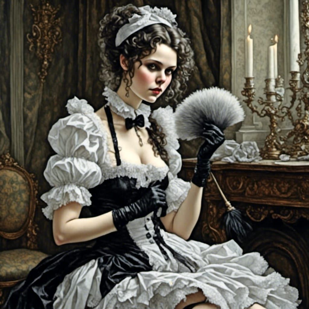 French Maid with Feather Duster AI Art