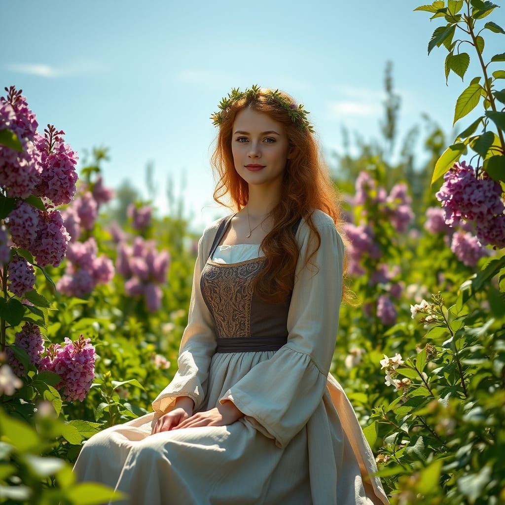 Woman in Herb Garden, Pre-Raphaelite Style