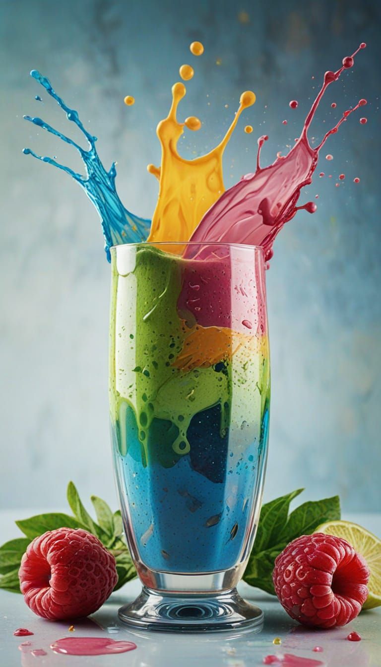 Vibrant Smoothie Pour Splash Art, Highly Detailed Digital Ar...