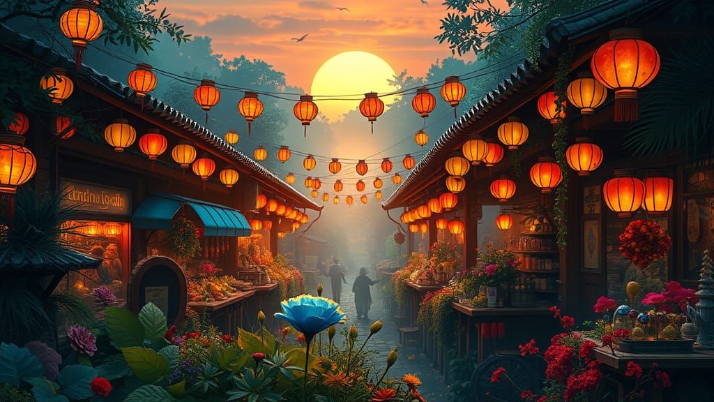 Ethereal Nocturnal Market in Vibrant 8k Resolution