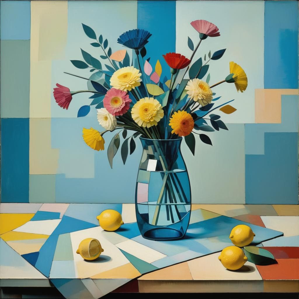 Picasso-esque Still Life with Flowers and Lemon