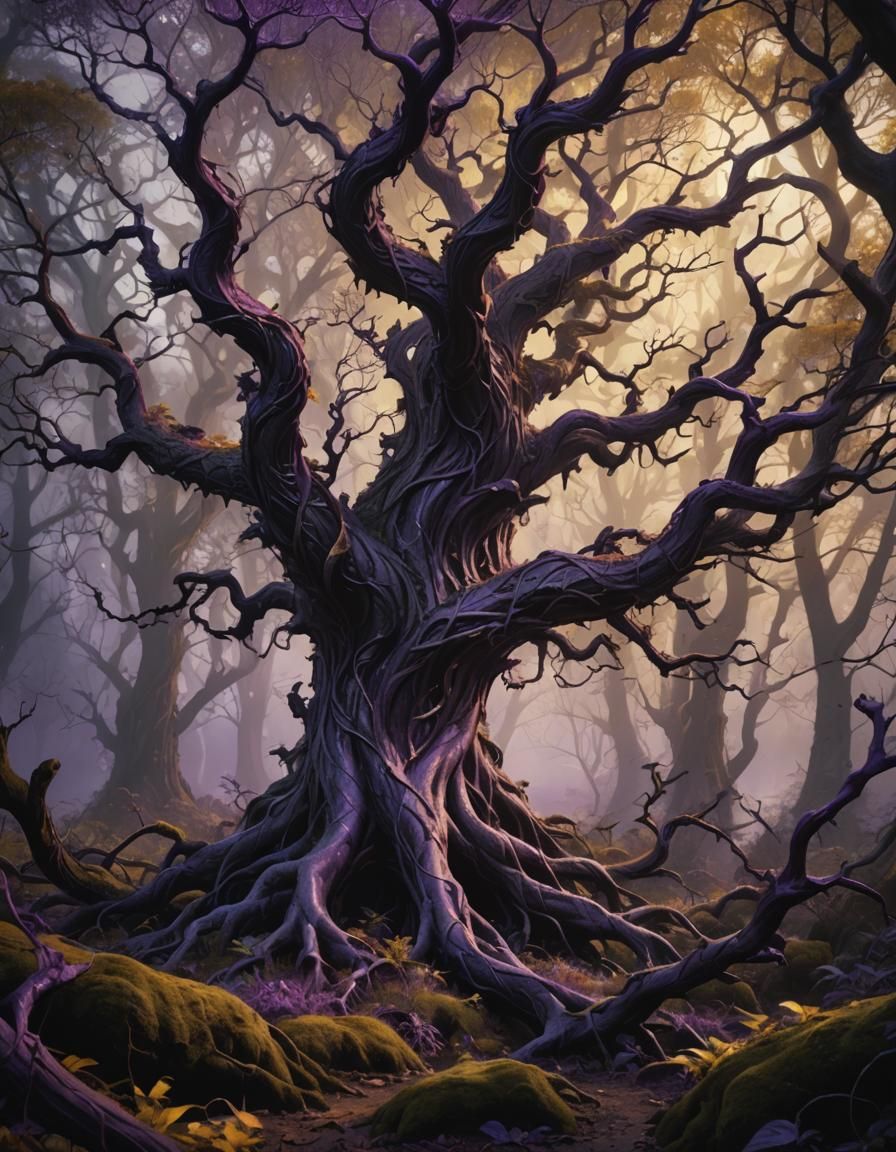 Twisted Mystic Violet Tree in Deep Purple Hues