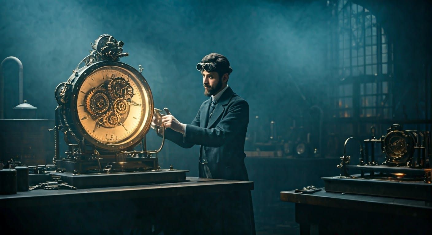 Steampunk Inventor Fabricates Clockwork in Gaslit Laboratory