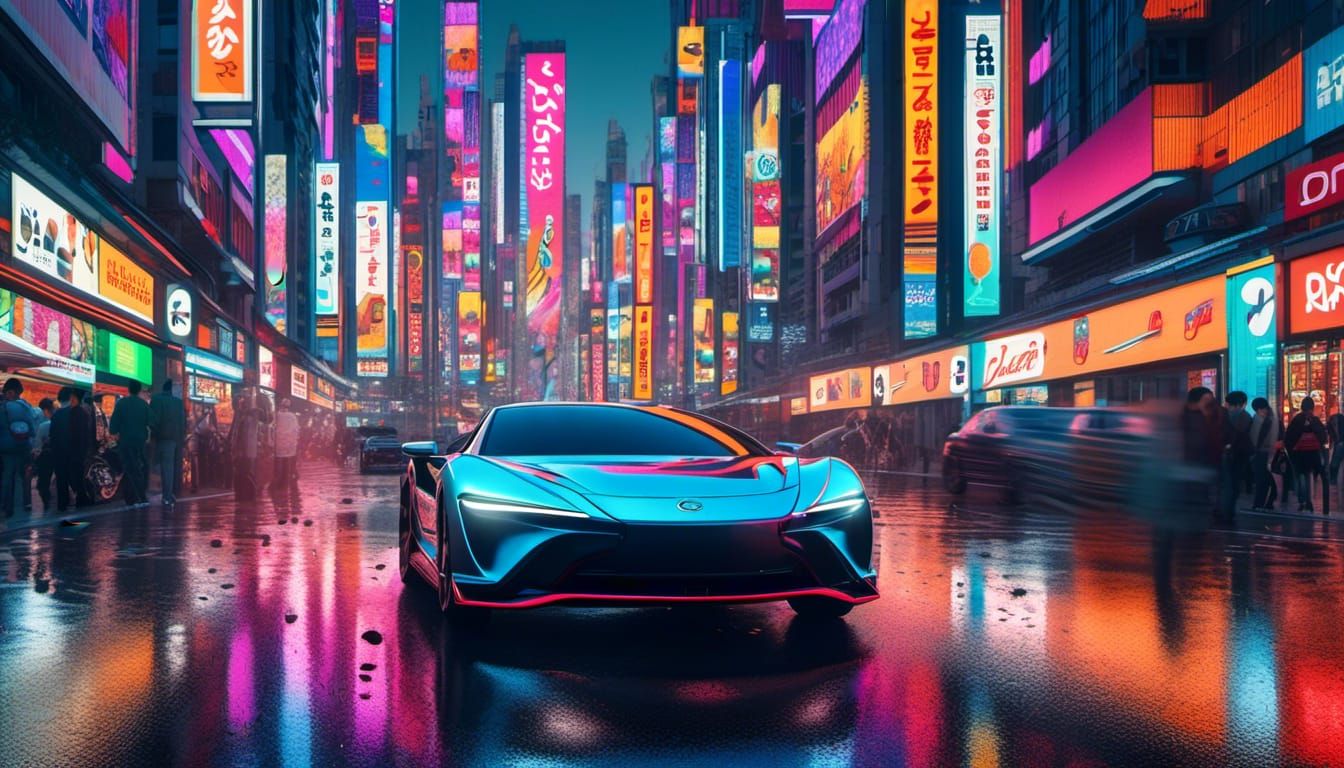 Tokyo Night Drive in Pop Art Style