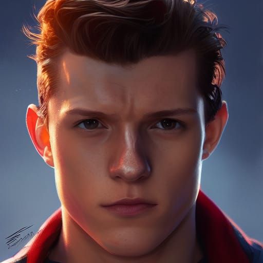 Tom Holland as Spiderman Portrait in Art Nouveau Style