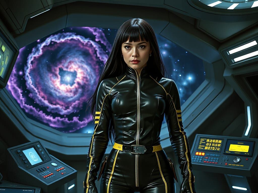 Futuristic Space Commander on Starship Bridge