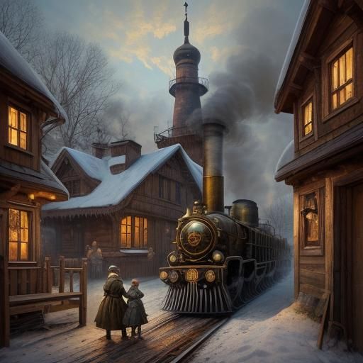 Steampunk Engine by Frozen River in Whimsical Style