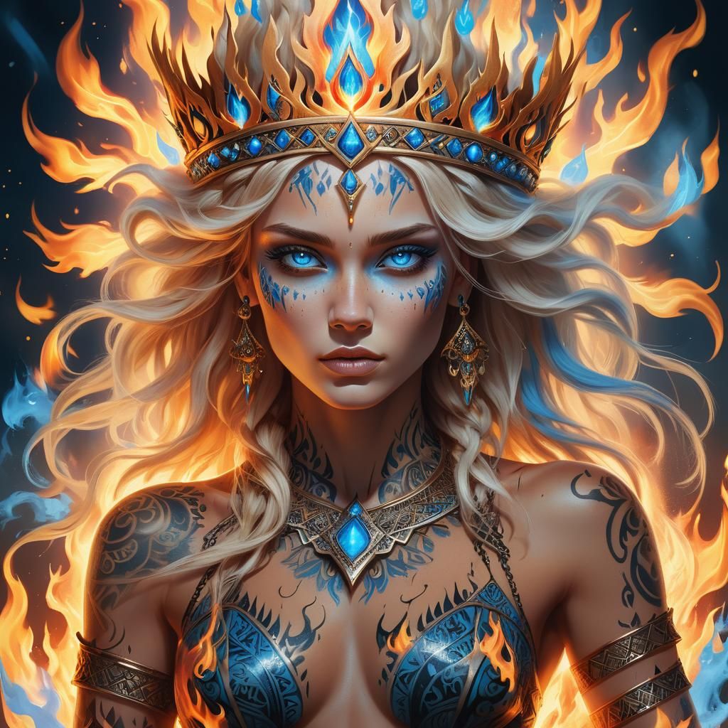 Goddess Engulfed in Flames: Surrealist Concept Art