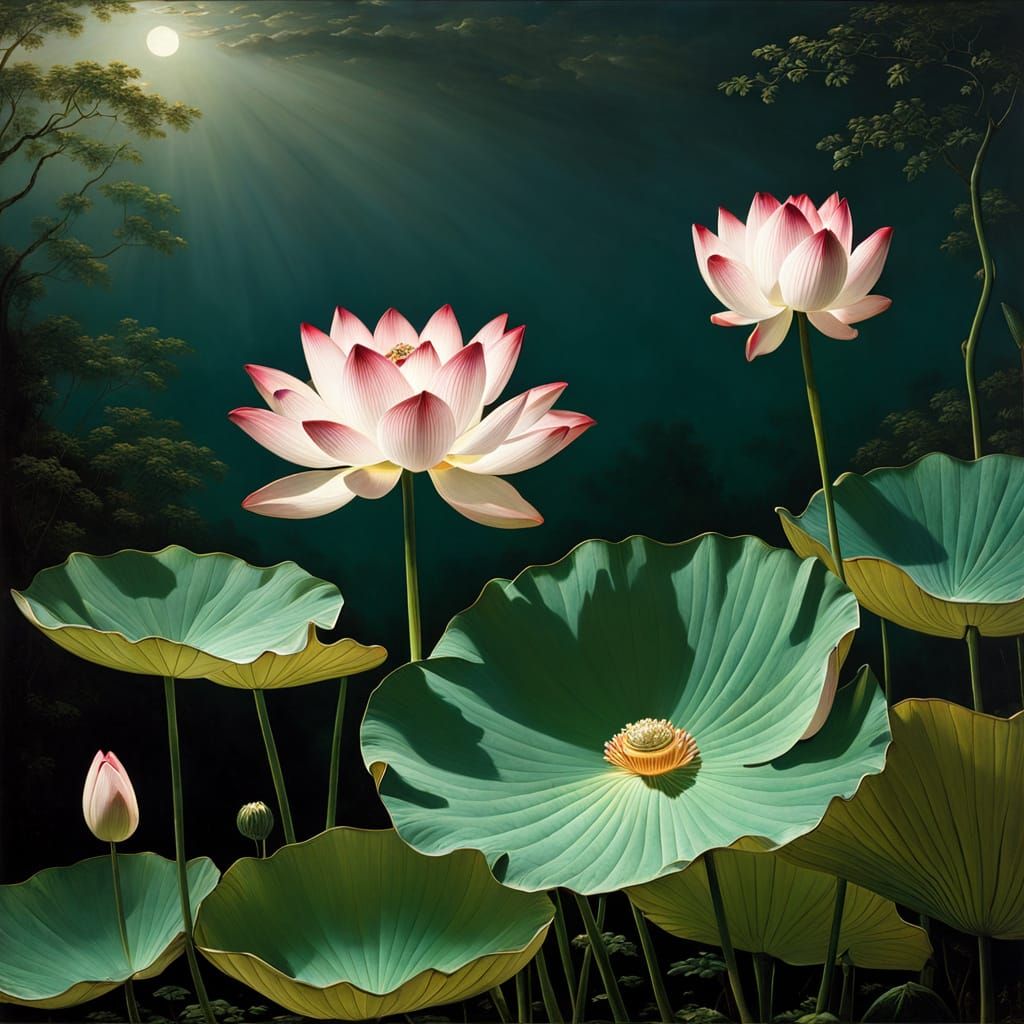 Jeweled Lotus in Moonlit Glory