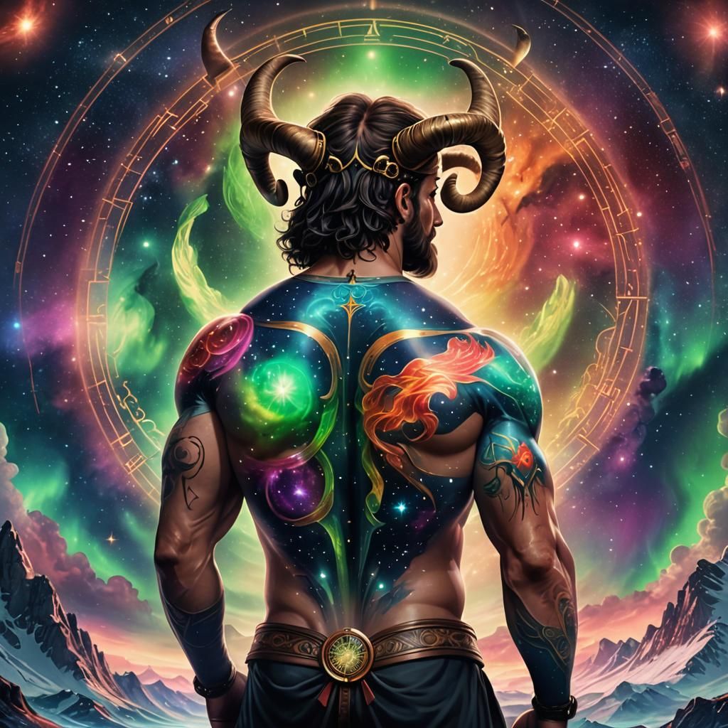 Aries Tattoo with Aurora Borealis, Detailed Matte Painting