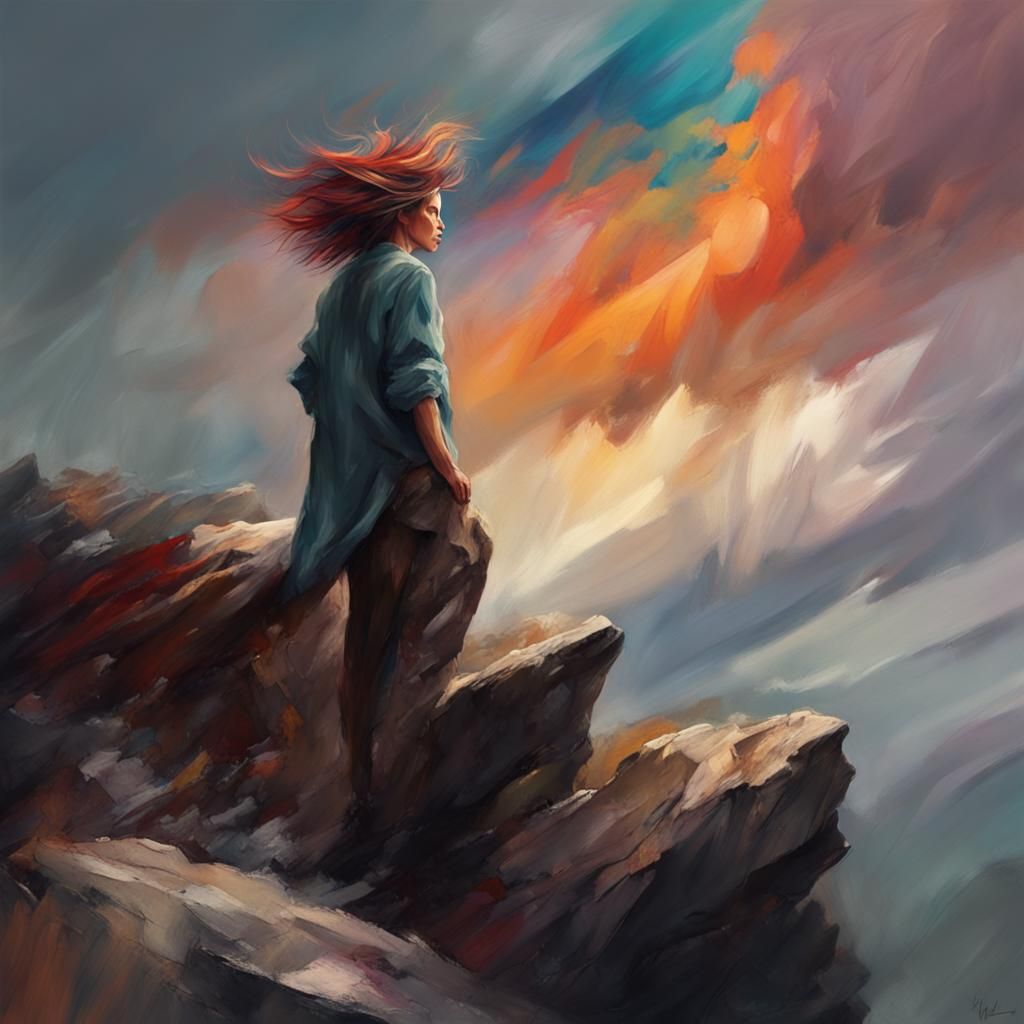 A Lone Figure Stands Against a Dramatic Stormy Sky in a Vibr...