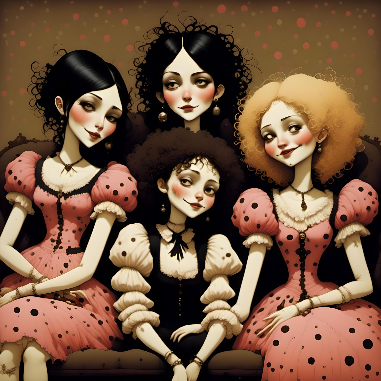 Three Women with 80s Hair in Creepy Doll Style
