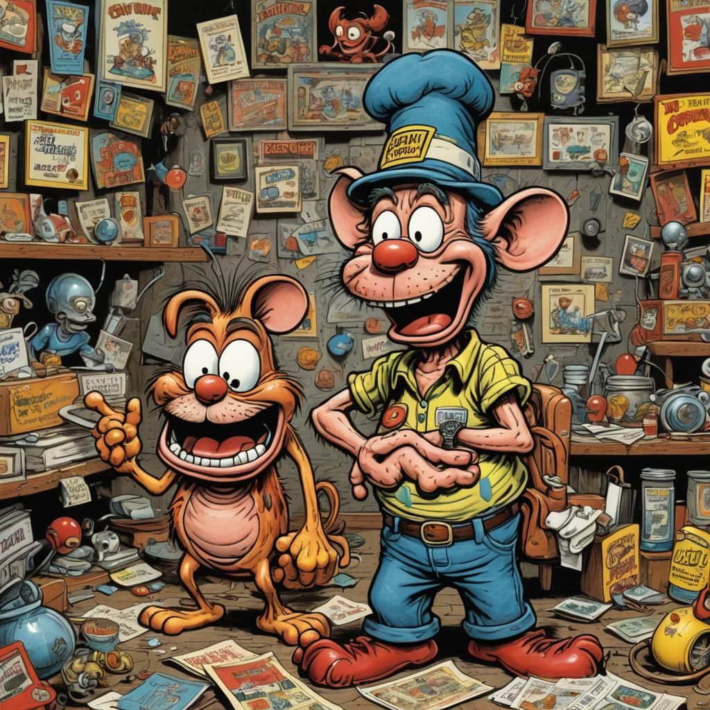 Ren and Stimpy in Underground Comix Style
