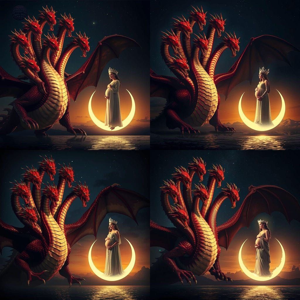 Seven-Headed Dragon Guards Star-Crowned Woman