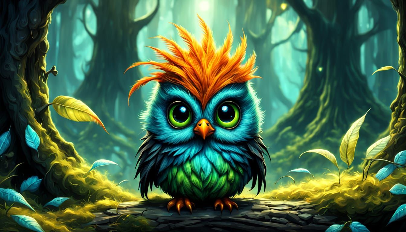 Whimsical Baby Bird in Gothic Punk Attire