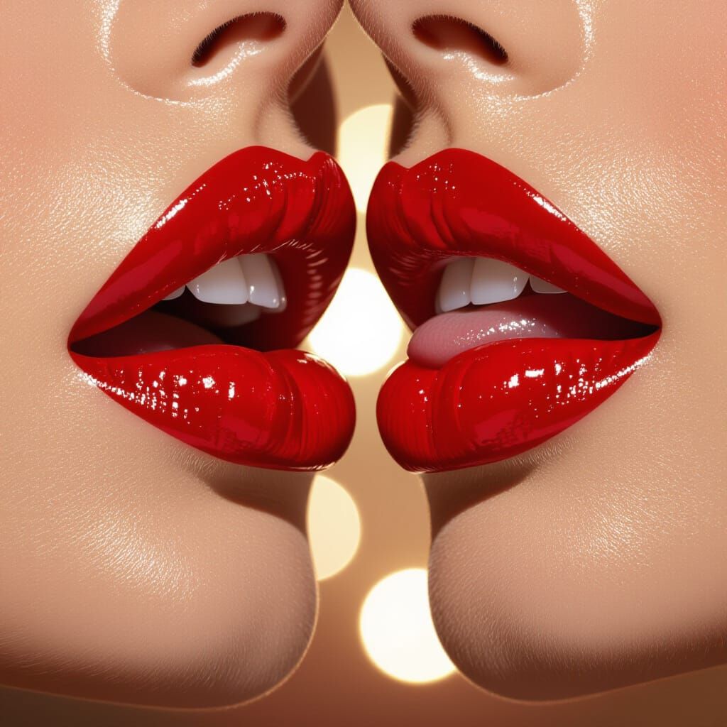Hyperrealistic French Kiss in Crimson Red