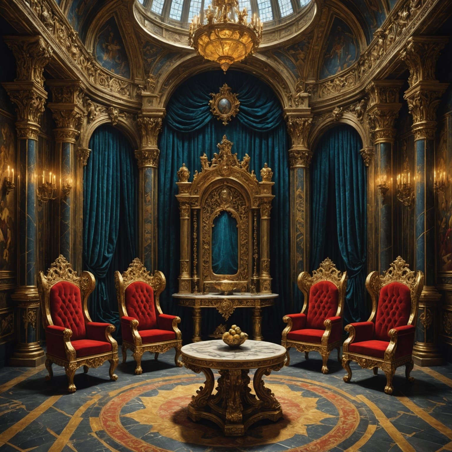 Grand Renaissance Throne Room in Vibrant Colors