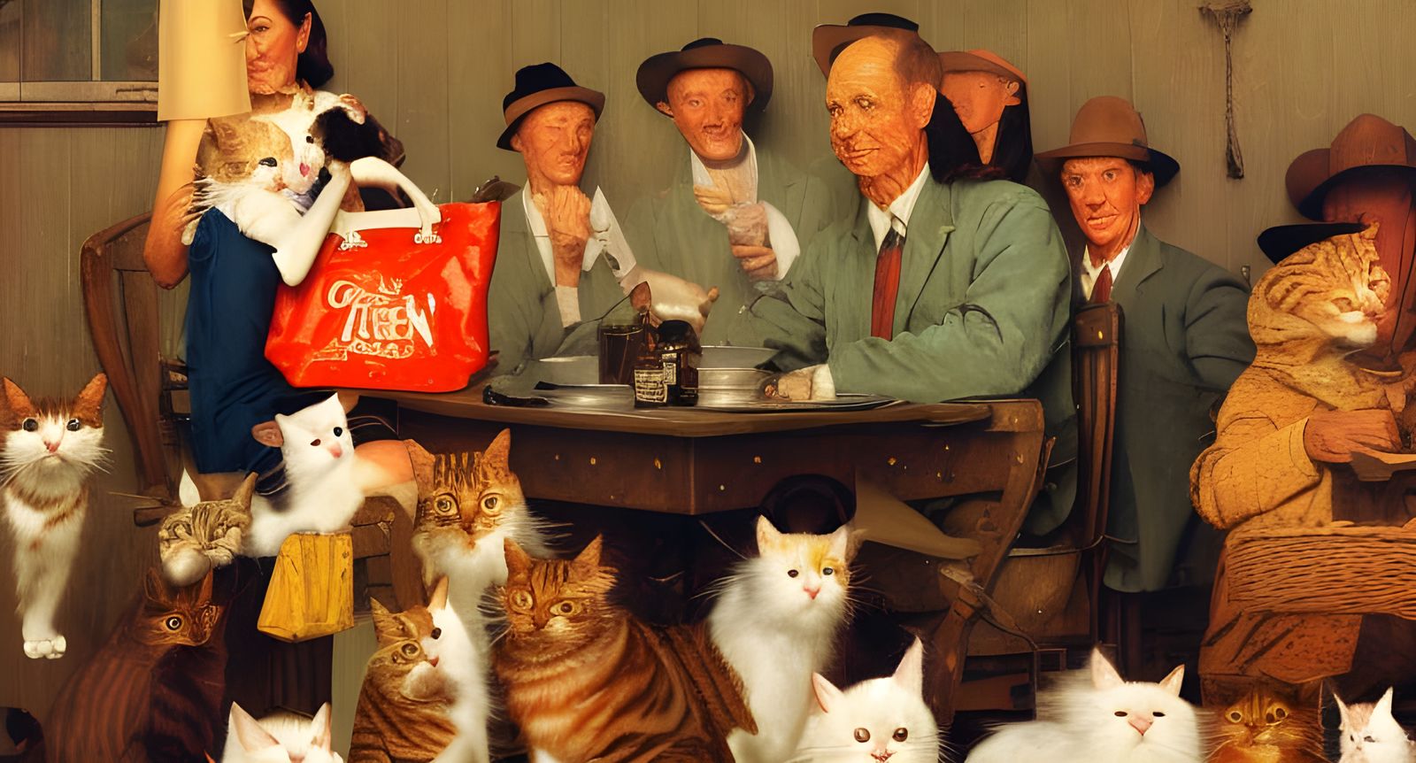 Hyperrealistic Cats in Americana Style Oil Painting