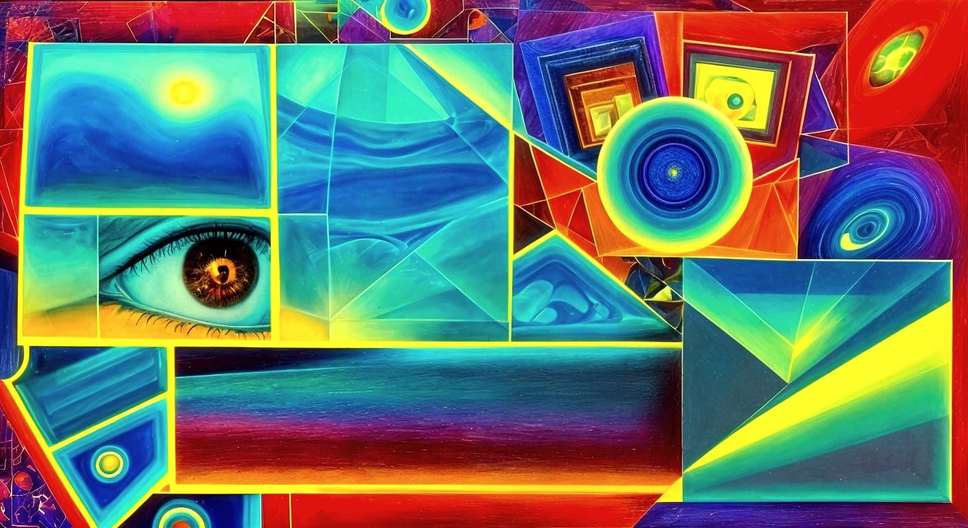 Surrealist 3D Collage of Psyche Dreamscape in Neon Colors