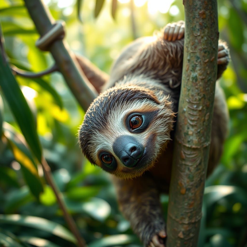 Studio Quality Sloth Photo in Rainforest Panorama