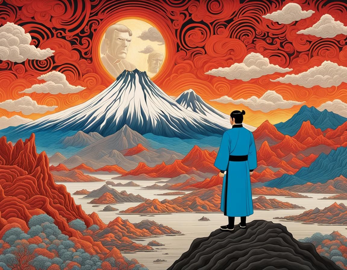 Spock on Volcanic Planet in Eastern Art Style