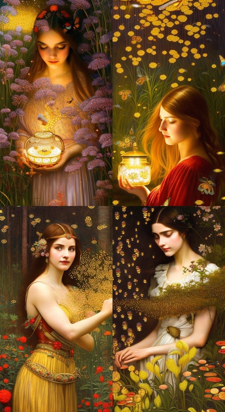 Girl with Fireflies: Hyperrealistic Dark Fantasy Portrait