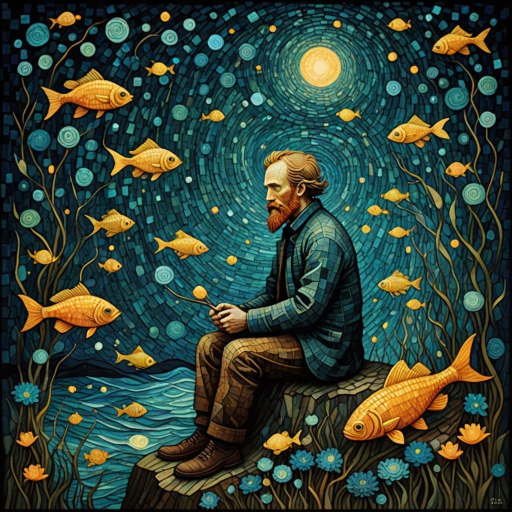 Stunning Mosaic Fish Scene in Vibrant Colors