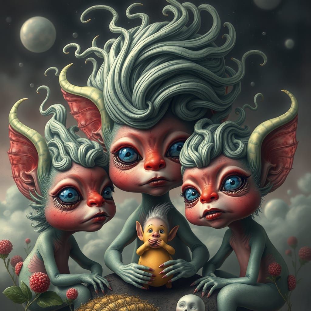 Whimsical Fruit Creature Family in Surreal Style