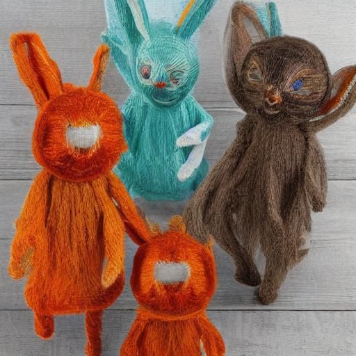 Abstract String Rabbit Sculpture, Naive Art Style