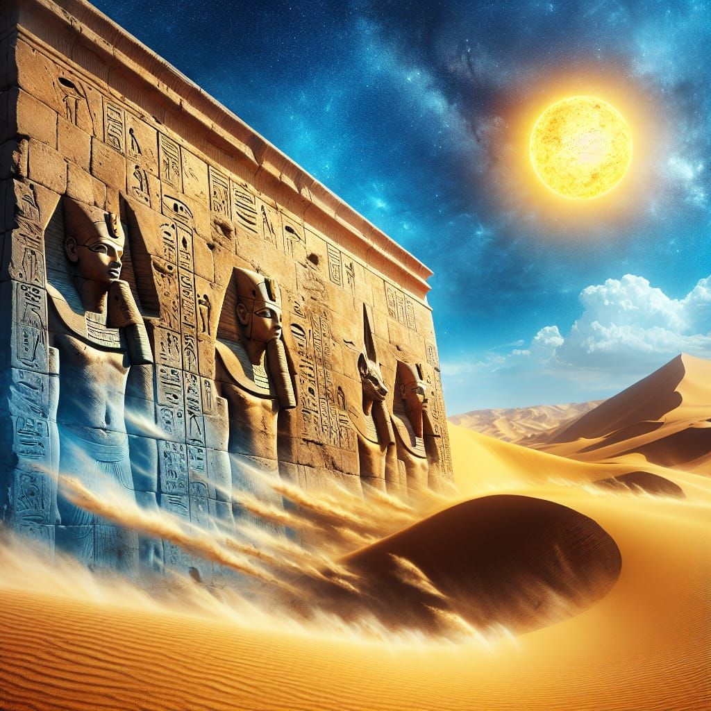 Egyptian Gods Carved in Desert Sandstone Wall