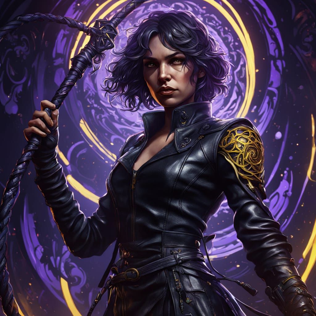 Dark Fantasy Woman with Whip in Hyperdetailed Style