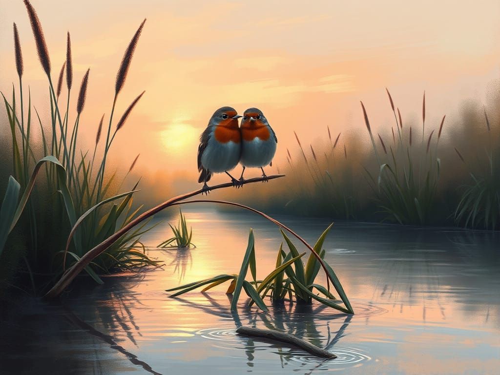 Two Robins and a Sunset
