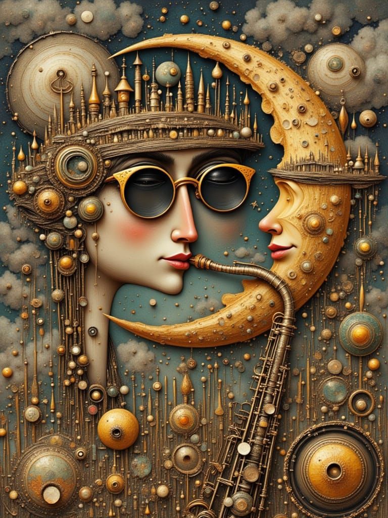 Moon Musician: Surreal Jazz Saxophone Player in Sunglasses