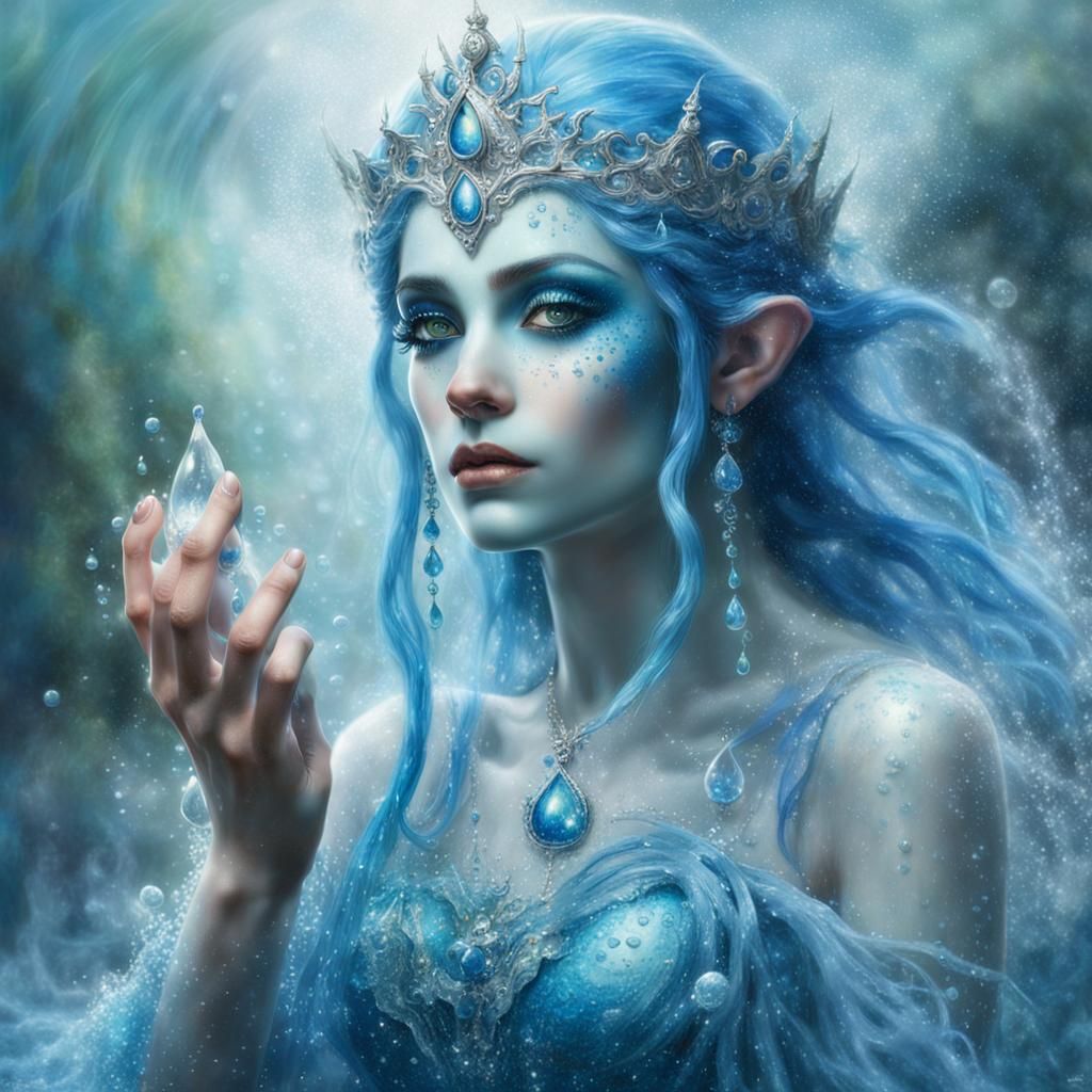 Ethereal Water Elf Queen with Tears in Fantasy Style
