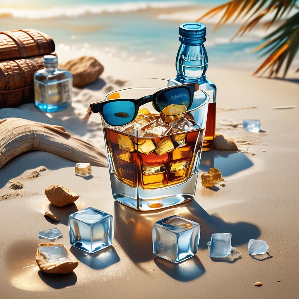 Exotic Beach Scene with Whiskey: Digital Matte Painting