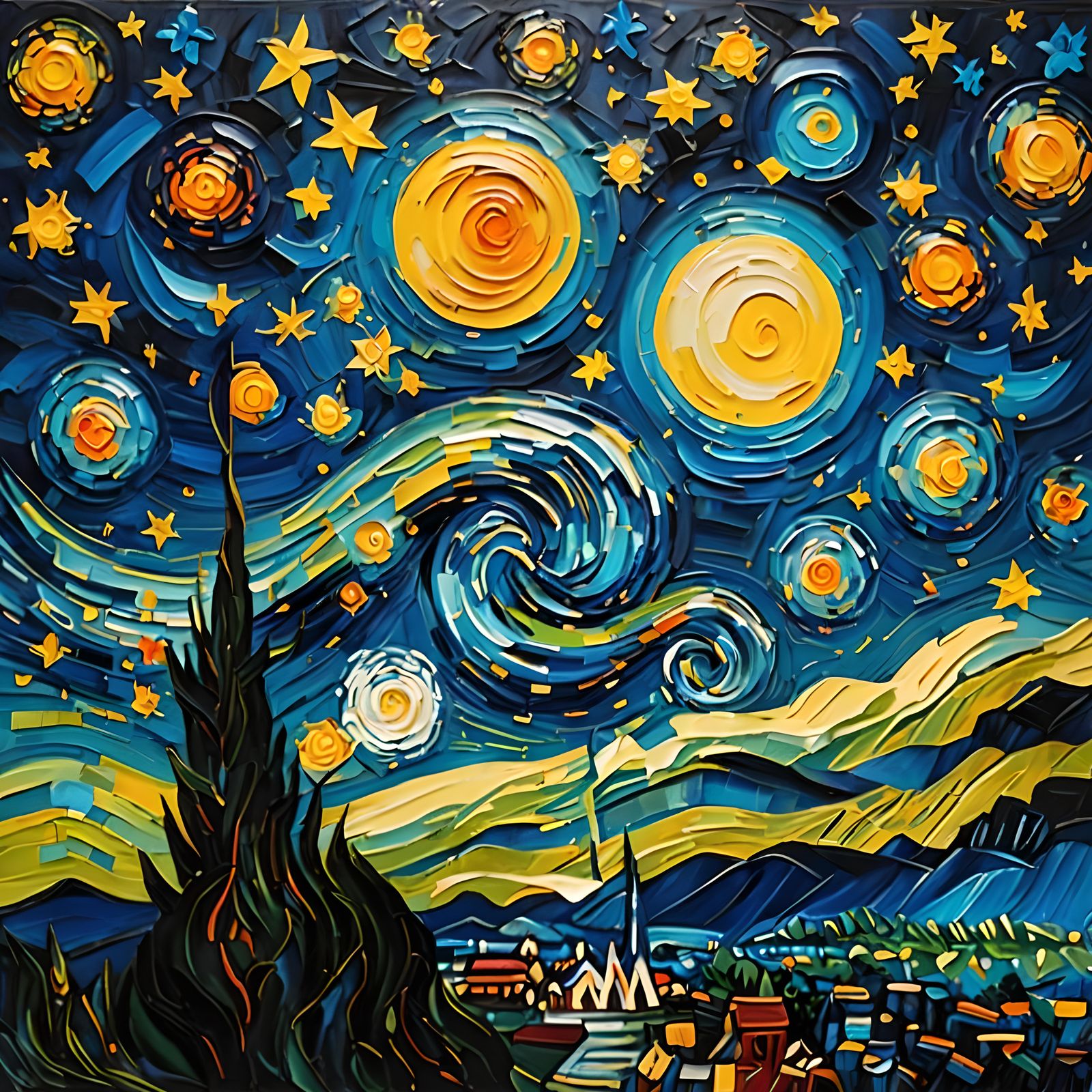 Starry Night Impressionist Oil Painting