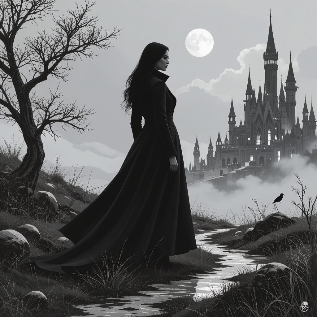 Woman in Shifting Landscape, Cyberpunk Fantasy Art