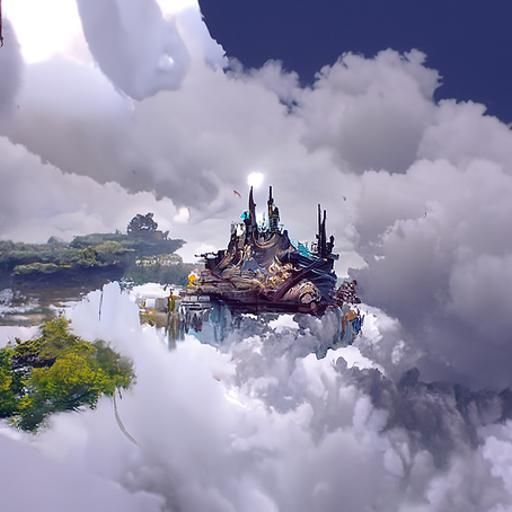 Floating Island Castle in Starry Sky: Digital Art