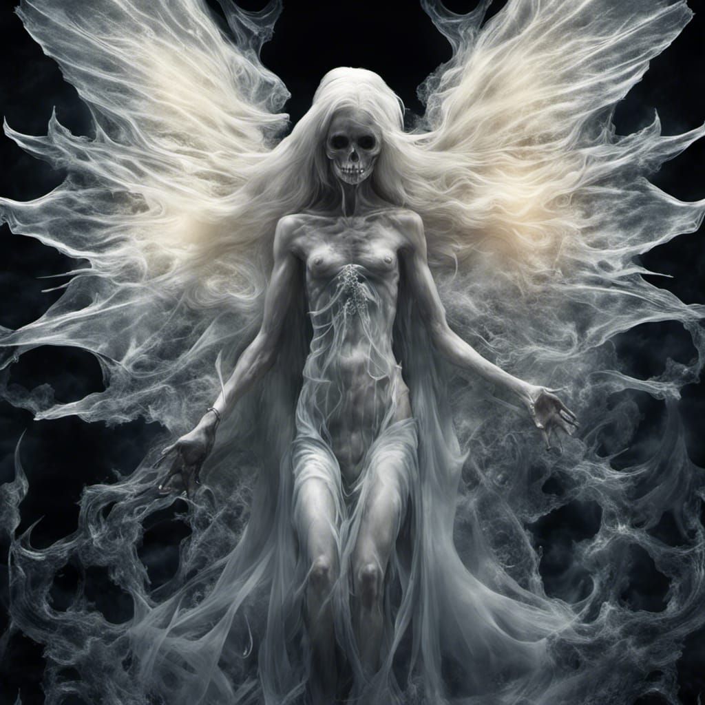 Glass Angel with Neon Cracks and Wings