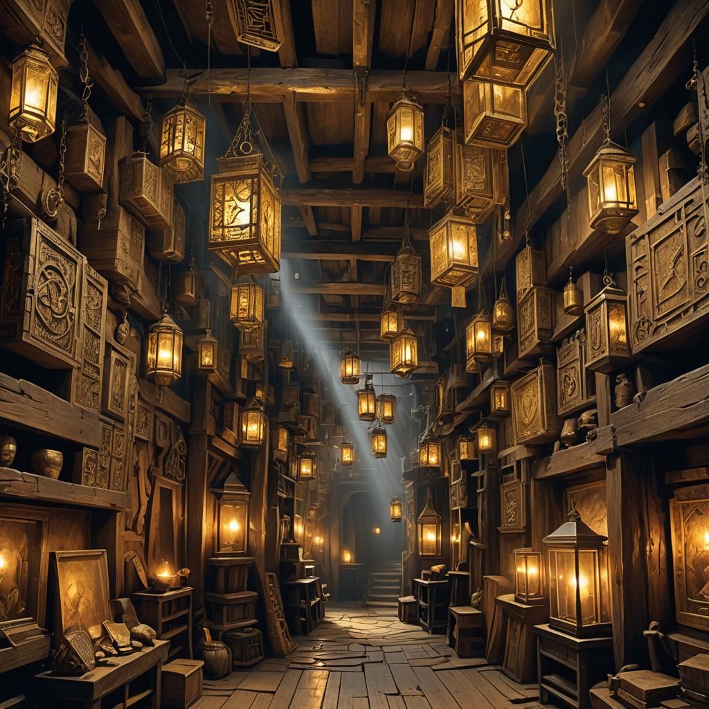 Eerie Gold Mine with Mystical Runes and Ethereal Glow